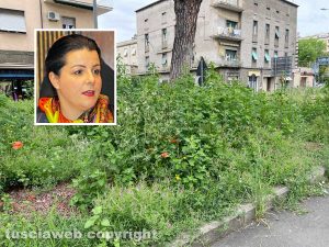 Piazzale Gramsci ridotto a una giungla - Nel riquadro la sindaca Chiara Frontini