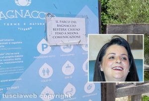 Viterbo - Il Bagnaccio chiuso - Nel riquadro la sindaca Chiara Frontini