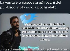 Il falso annuncio pubblicato sul profilo Twitter di Marco Mengoni