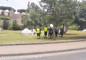 Viterbo - Lancia bottiglie e canta a squarciagola a Valle Faul