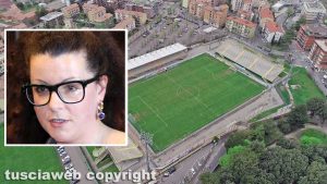 Sport - Lo stadio Rocchi e nel riquadro la sindaca Chiara Frontini