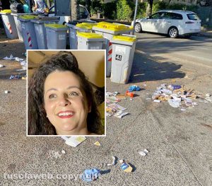 Viterbo - Immondizia in via Monte Cervino - Nel riquadro la sindaca Chiara Frontini