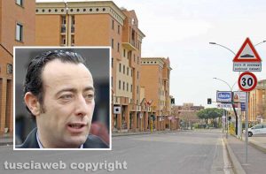 Viterbo - Via Garbini e nel riquadro l'avvocato Giuseppe Picchiarelli Picchiarelli