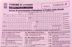 Viterbo - La multa non ricalcata di un cittadino sanzionato in via Friuli