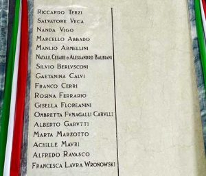 Il nome di Silvio Berlusconi iscritto al Famedio di Milano