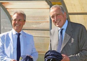 Angelo Moracci, delegato provinciale Figc Lnd Viterbo e Giancarlo Abete presidente Lnd