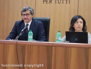 Tribunale - Giornata europea della giustizia civile (il presidente Oddi e la docente Unitus Ruggiero)