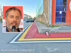 Viterbo - La pista ciclabile al Carmine - Nel riquadro l'assessore Emanuele Aronne
