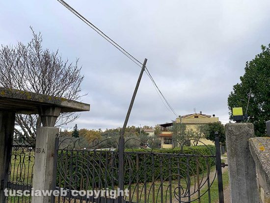 Viterbo - Pali telefonici caduti a terra a causa del vento