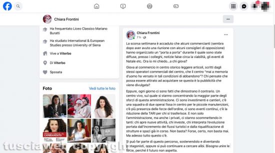Il post di Chiara Frontini su Facebook