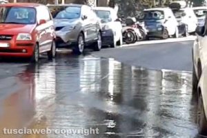 Viterbo - La perdita di acqua in via Monte Nero