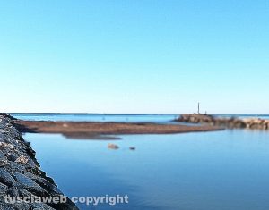 Montalto di Castro - Foce del fiume Fiora ostruita da sedimenti sabbiosi, alghe e tronchi