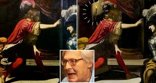 Mistero del dipinto rubato - Le due versioni, con e senza il particolare della candela - Nel riquadro Vittorio Sgarbi
