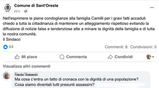 Femminicidio di Capodanno - Il post sulla pagina Facebook del comune