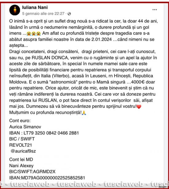Giallo di via Bussi - L'appello su Facebook per il rimpatrio della salma di Ruslan Donca in Moldova