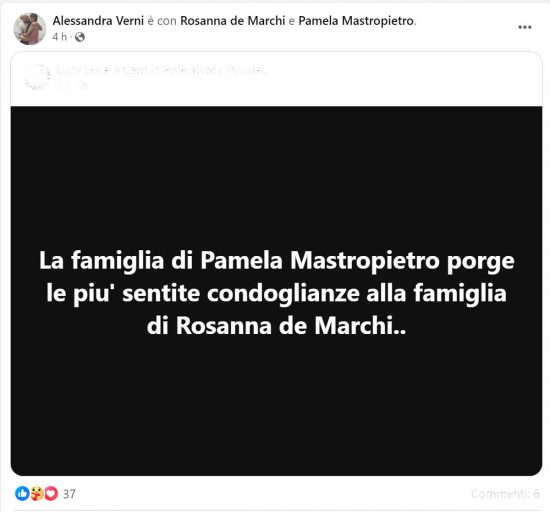 Il post di Alessandra Verni per la scomparsa di Rosanna De Marchi