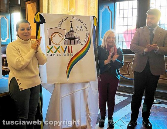 Viterbo - In cammino verso il Giubileo - Il logo della Tuscia - Da sinistra: Chiara Frontini, Alessandra Croci e Alessandro Romoli