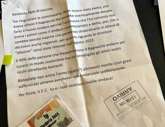 Viterbo - La lettera minatoria contro la sindaca Frontini