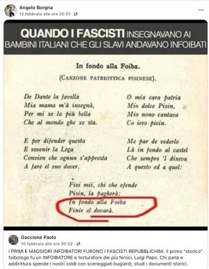Il post sulle foibe