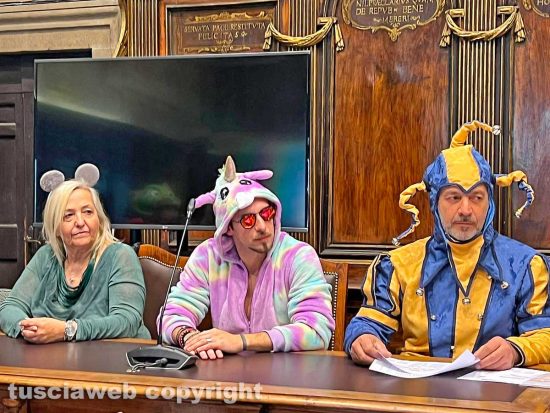 Viterbo - La presentazione della settima edizione del Carnevale viterbese - Alessandra Croci, Matteo Bernacchi e Lucio Matteucci