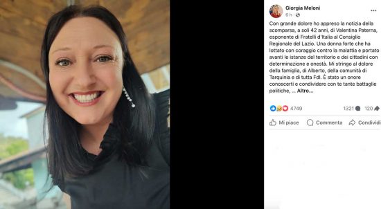 Il post di Giorgia Meloni su Valentina Paterna