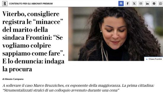 Cena a casa del consigliere Bruzziches, le "affermazioni" del marito della sindaca Frontini finiscono su Repubblica