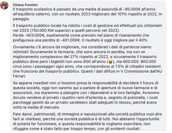 Francigena - Il post della sindaca Frontini