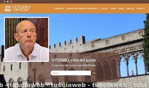 La homepage del sito Viterbo città del gusto - Nel riquadro l'assessore Silvio Franco