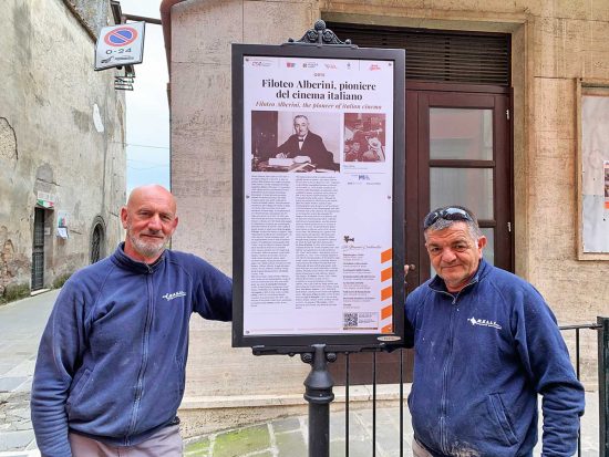Orte - Uno dei trenta pannelli sui luoghi del cinema della Tuscia