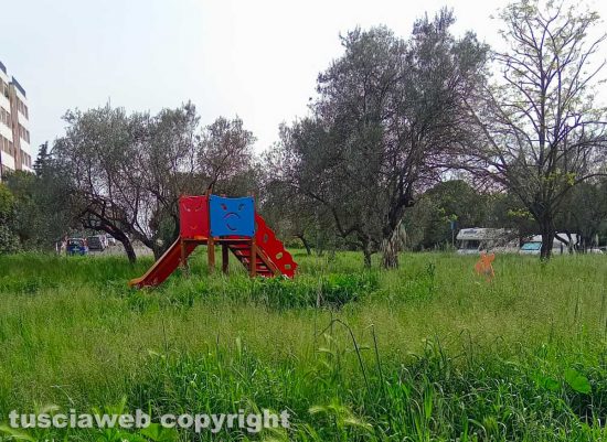 Viterbo - Erba alta al parco giochi in via Raffaello