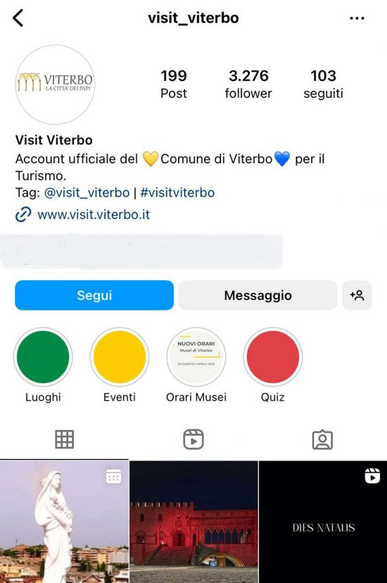 La pagina Instagram di Visit Viterbo