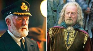 L'attore britannico Bernard Hill in Titanic e nel film Il signore degli anelli