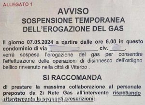 Viterbo - L'avviso per la chiusura del gas