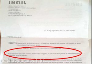Infortunio mortale sul lavoro - La lettera dell'Inail