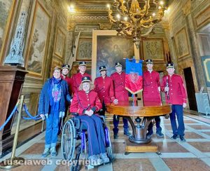 Viterbo - Una rappresentanza della banda musicale di Soriano nel Cimino a palazzo dei Priori