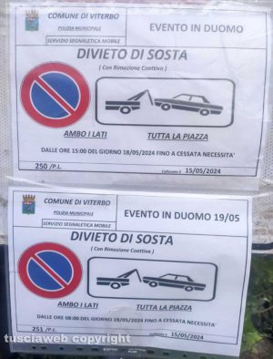 Viterbo - Divieto di sosta a valle Faul