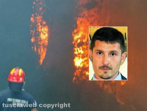 Sutri - Incendio in Località dei Creti - Nel riquadro il sindaco Matteo Amori
