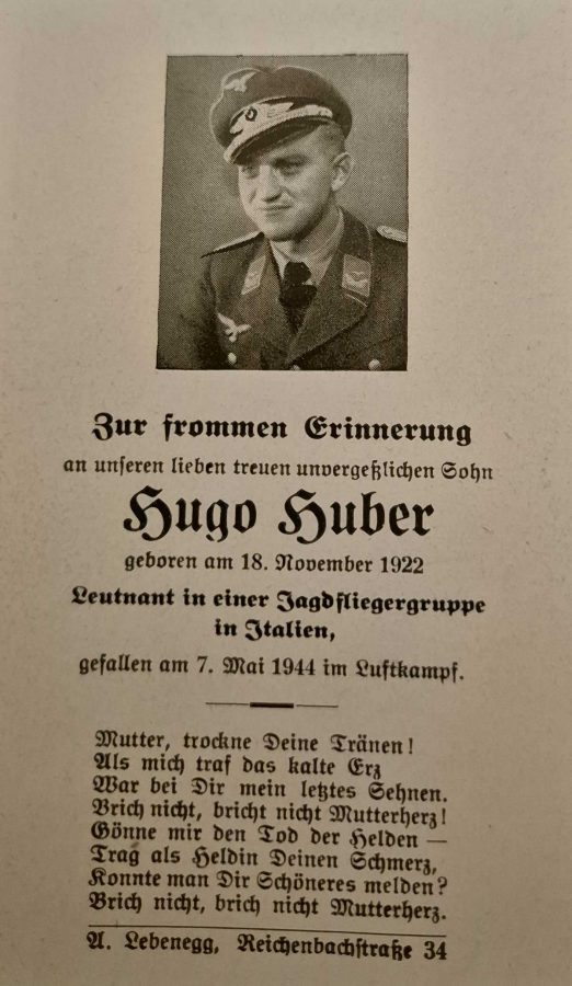 Il luttino del pilota tedesco Hugo Huber