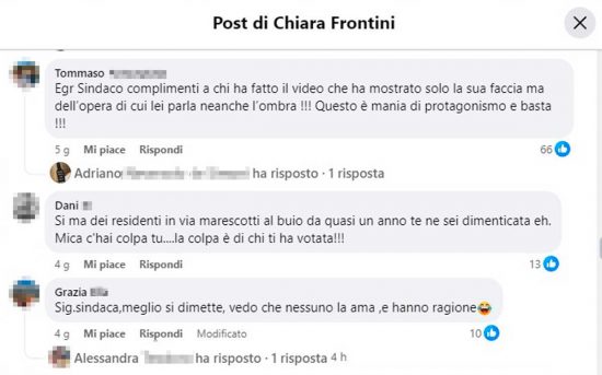 Viterbo - I commenti sotto il post della sindaca Frontini
