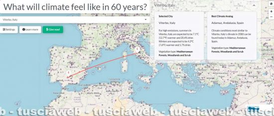 Ambiente - Le previsioni del clima a Viterbo tra 60 anni secondo l'università del Maryland
