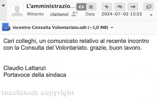 Il signor Lattanzi nella email del 2 luglio 2024 "portavoce della sindaca"