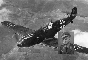 Un Bf-109 - Nel riquadro il pilota Hugo Huber