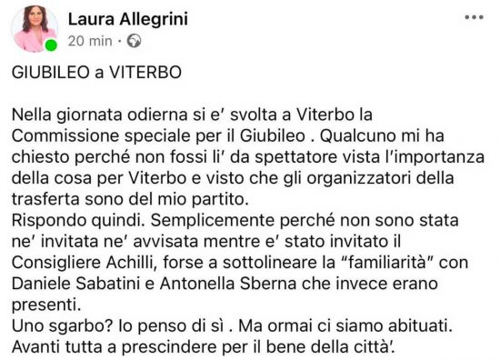 Il post di Laura Allegrini 