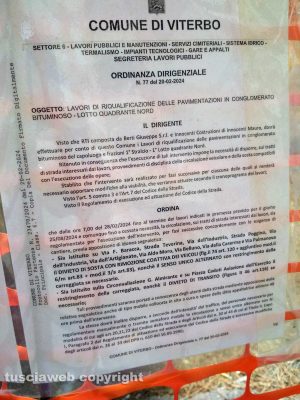 Viterbo - Lavori in via Baracca - L'ordinanza del comune