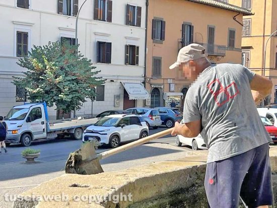 Viterbo - La pulizia della fontana di piazza della Rocca