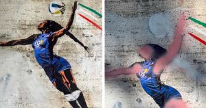 Il murales dedicato a Paola Egonu prima e dopo essere vandalizzato