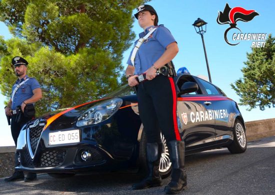 Una pattuglia dei carabinieri di Rieti