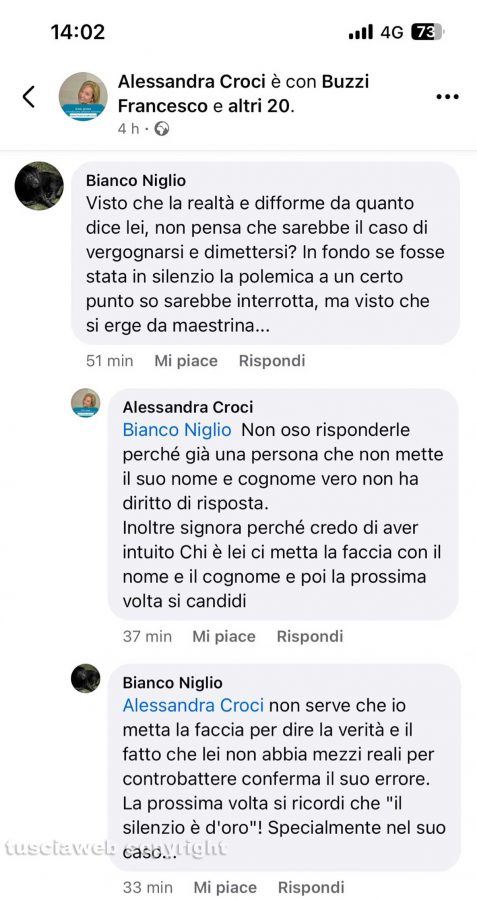 Il botta e risposta oscurato sotto il post di Alessandra Croci sulla fontana del Vignola a piazza della Rocca