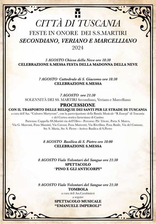 Tuscania celebra i martiri Veriano, Secondiano e Marcelliano