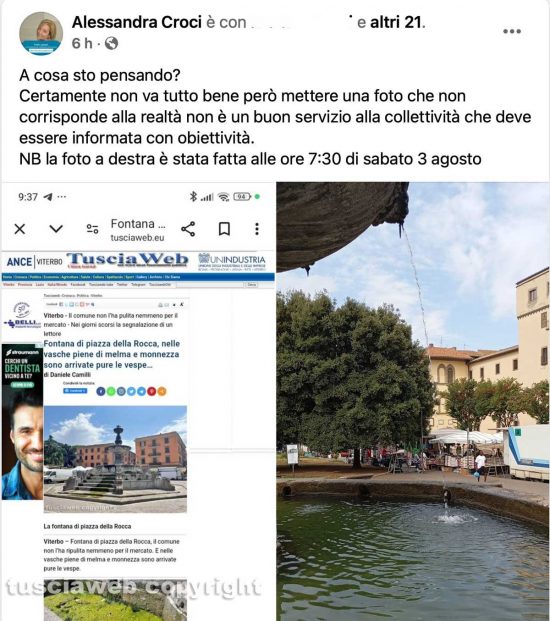 Il post di Alessandra Croci sulla fontana di piazza della Rocca